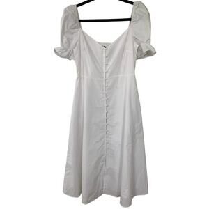 o.p.t. White Puff Sleeve Button Front Midi Dress Size Small